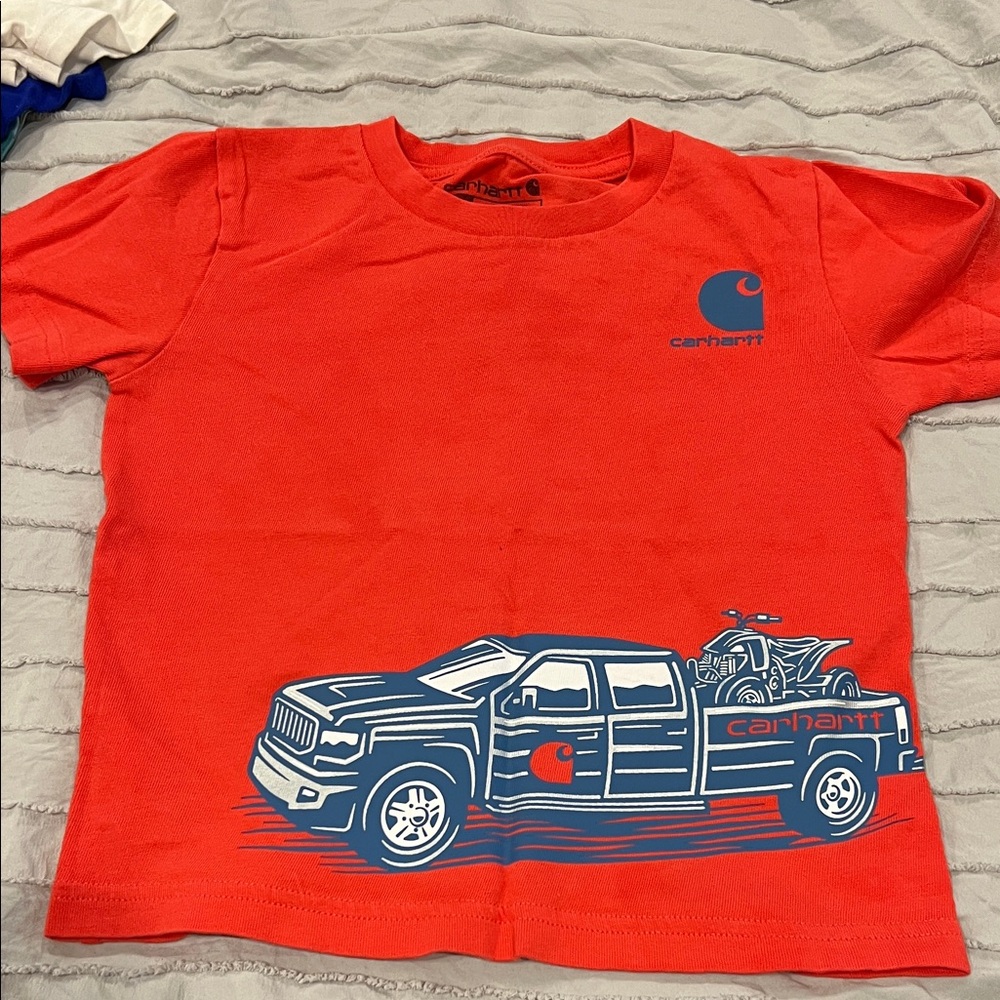 Carhartt Bright Red Tee with Blue Truck Graphic